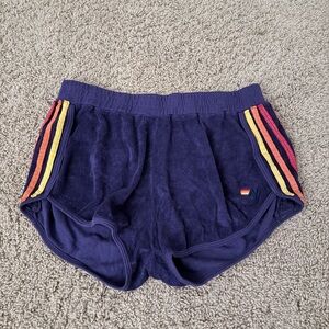 Aviator Nation Blue Shorts with Rainbow Stripes